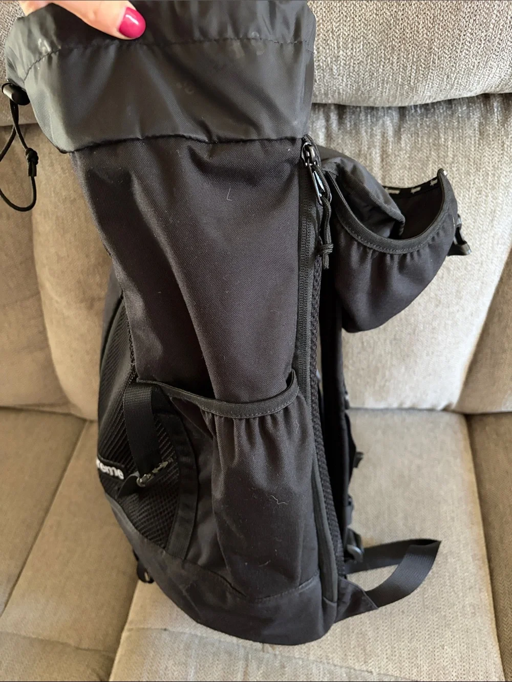 Supreme Black Mesh-Front Backpack with Reflective Trim